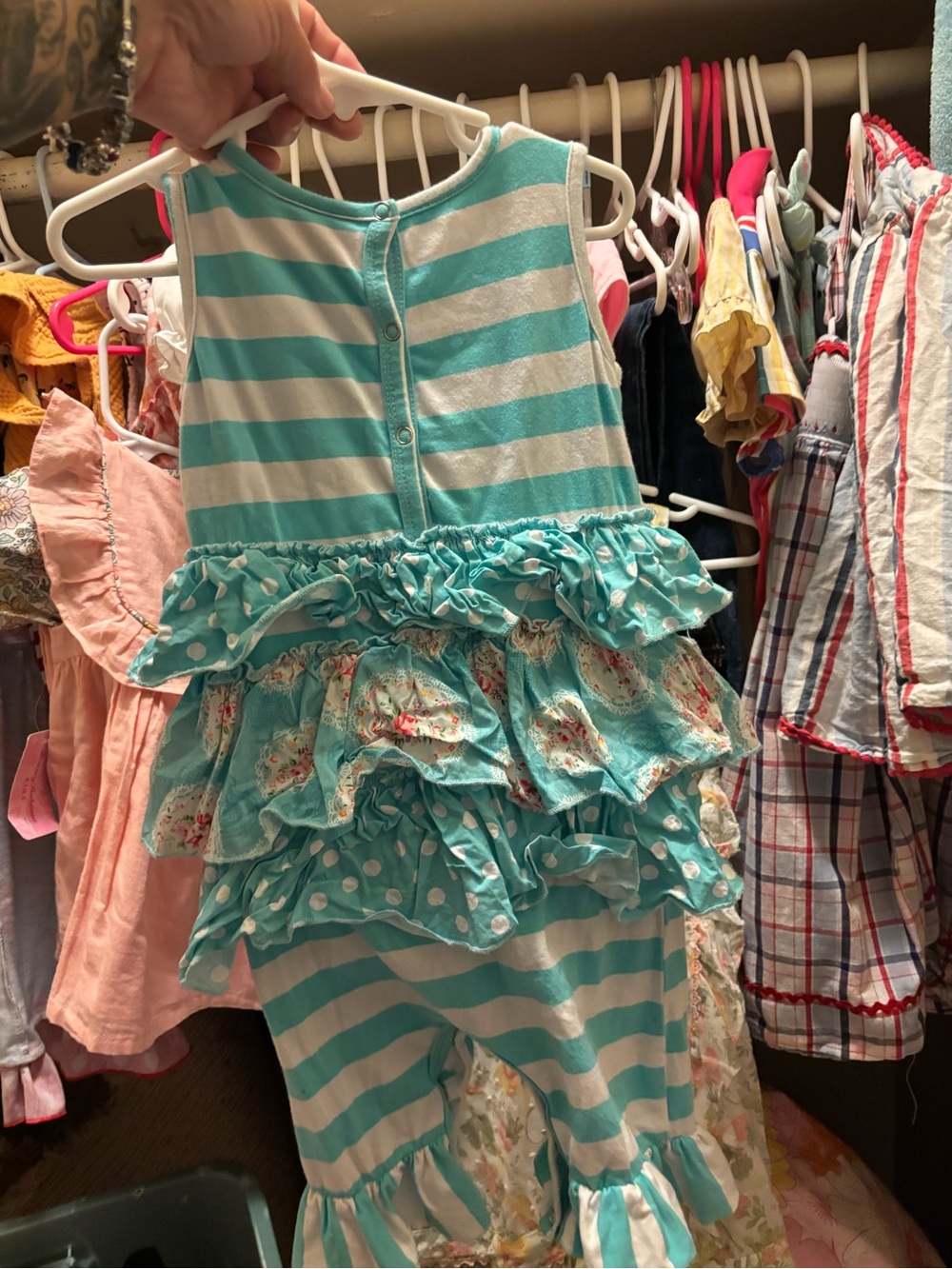 Seraphine Aqua and White Striped Ruffle One-Piece